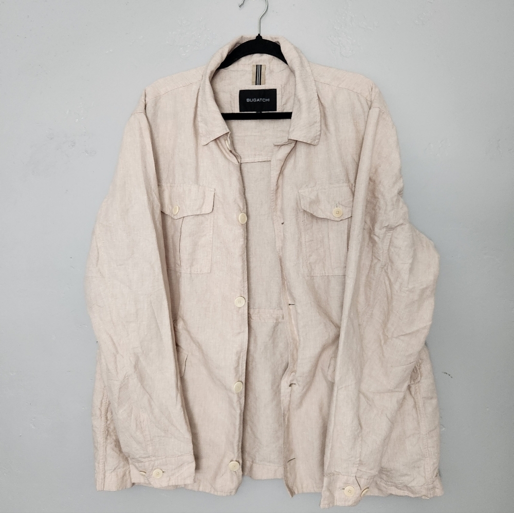 Bugatchi Linen Cotton Blend Cargo Lightweight Buttonfront Shirt Jacket XXL